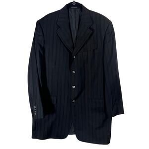 Tiglio Baroloz 100% Virgin Wool 150 Black Pin Striped Men’s Suit Jacket Long VTG